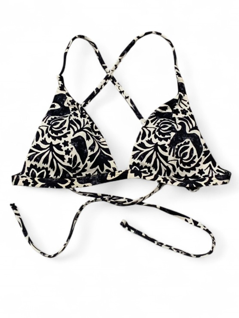 Prana Sunkissed Black and White Floral Triangle Bikini Top